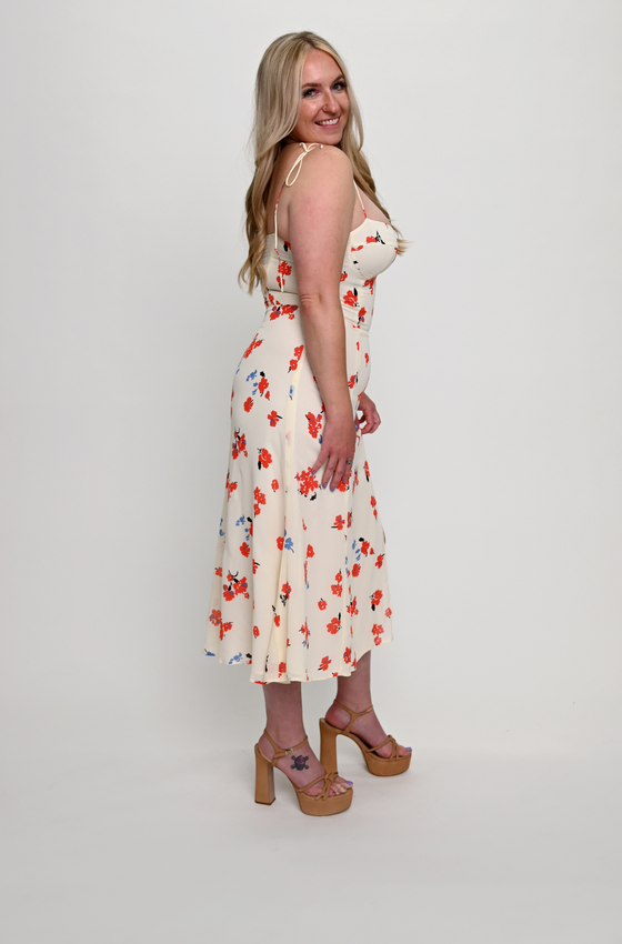 reformation juliette midi dress REFORMATION JULIETTE VISCOSE STRAPPY SWEETHEART MIDI DRESS SIZE 8